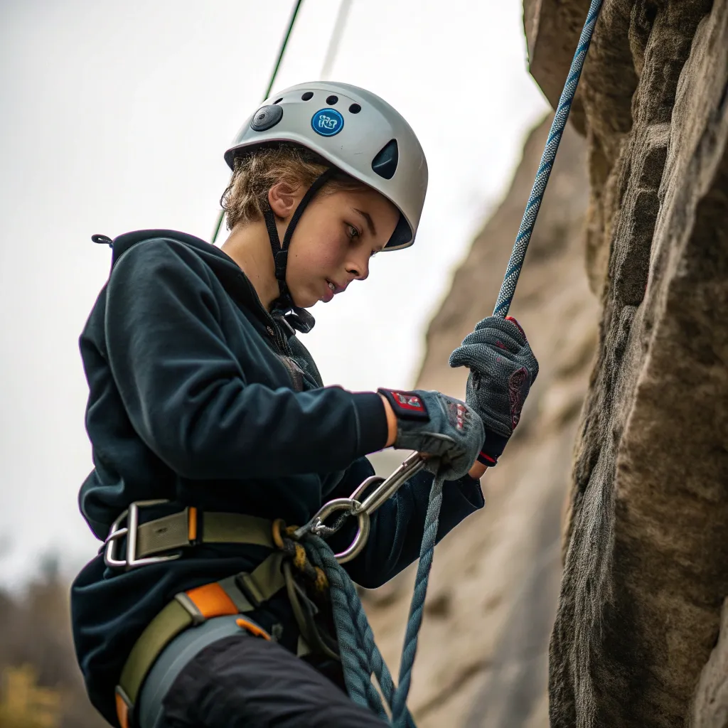 Student using climbing gear