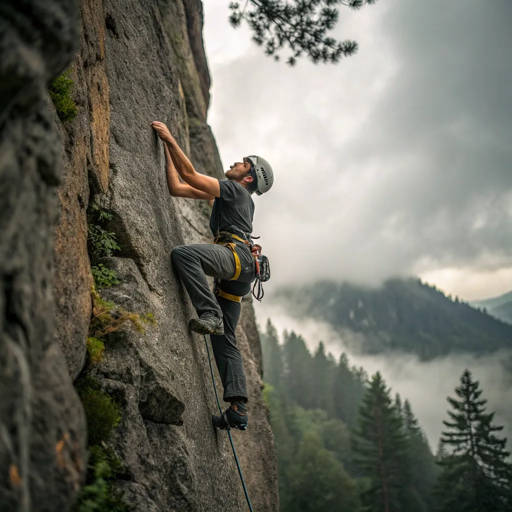 Person climbing rock face